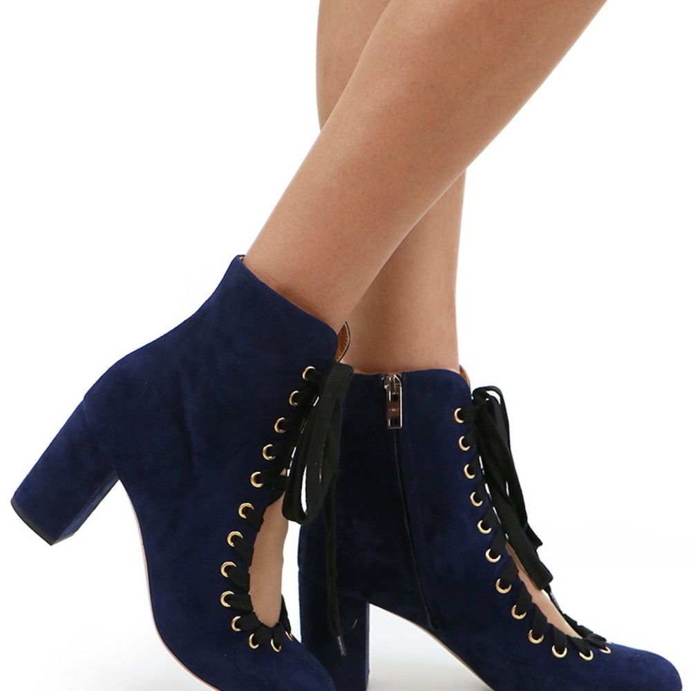 Chloe “Blue Lagoon” Blue Lace-Up Suede Boots with Chunky Heel